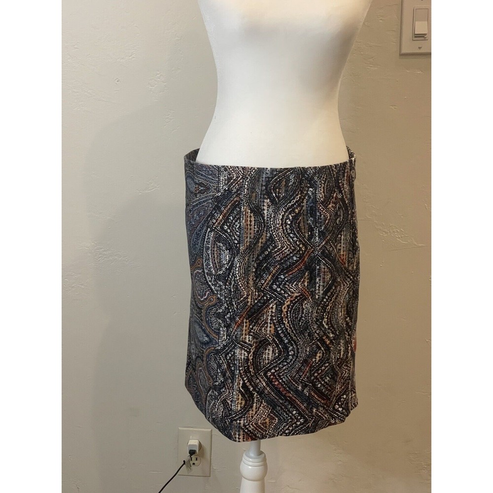J. Jill Pointe Pencil Skirt Blue Red Modern Print Stretch Size Medium AR1408